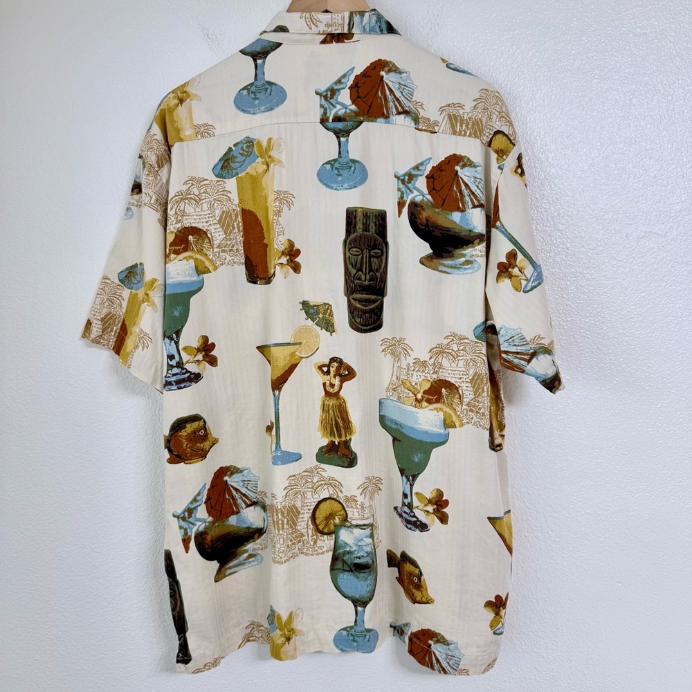 AFTCO Bluewater Tiki Cocktails Hawaiian Shirt Cotton Rayon Handcrafted USA Large - Picture 2 of 15